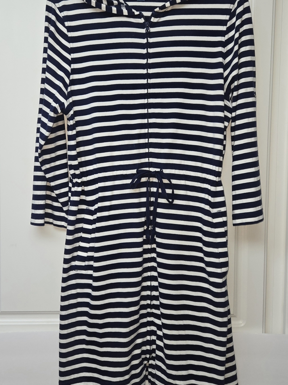 Lands' End Women's Cotton Navy & White Striped Full Zip Cover-Up Large 14-16
